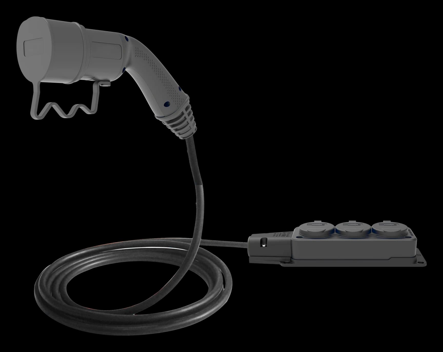 Truwatt TOGG T10X V2L adaptörü — Type 2 fiş, 3'lü grup priz, kablolu