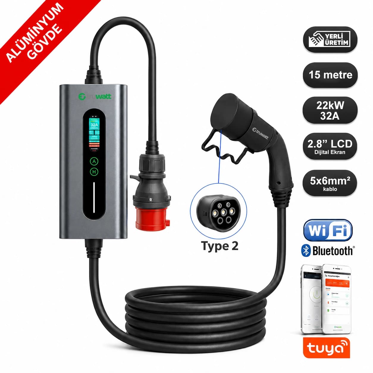 ZTA515 · Taşınabilir Şarj Cihazı 22 kW · 15 m · Alüminyum