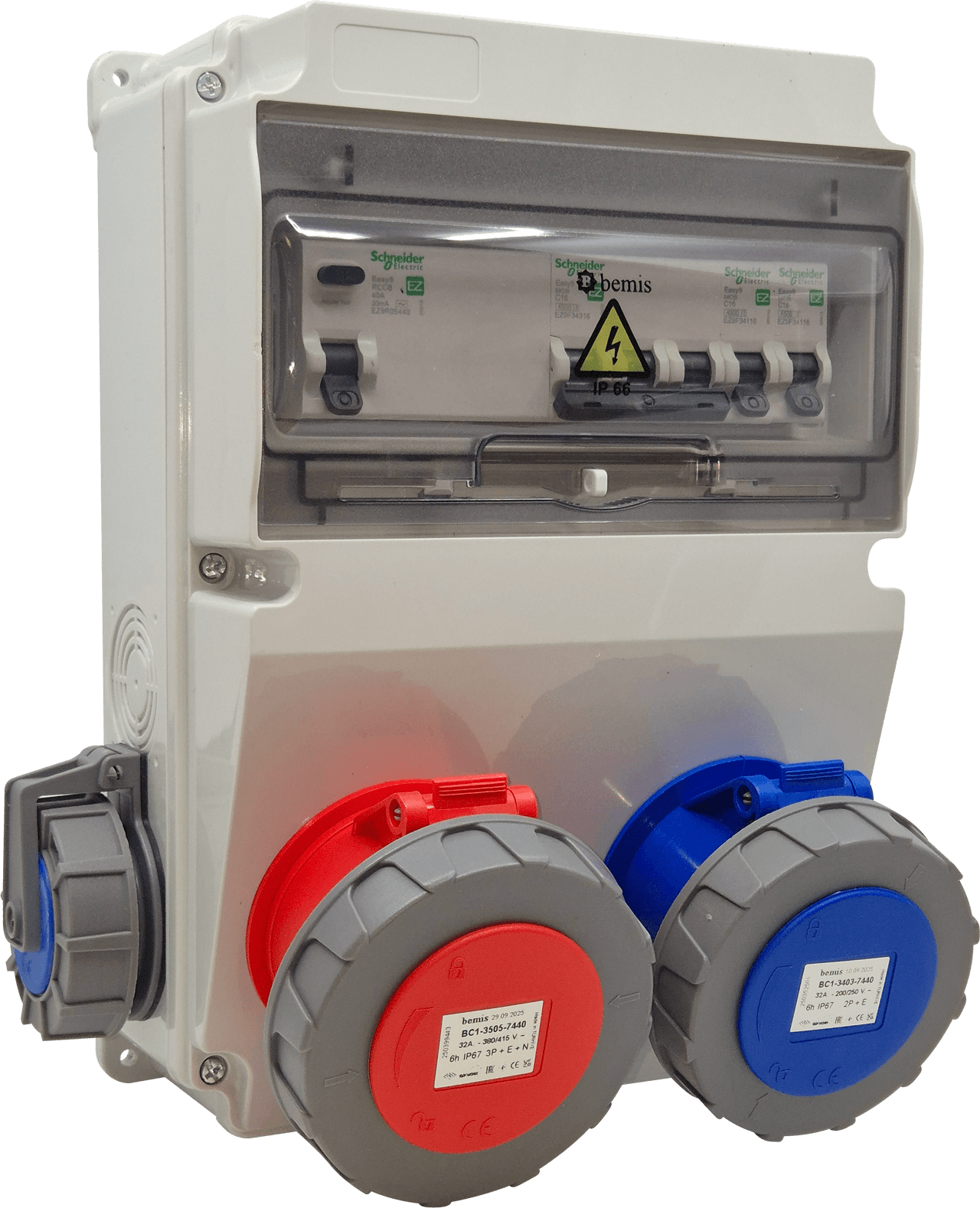 Otomatlı IP66 Kombinasyon · 1× Trifaze 32A + 1× Monofaze 32A + 1× Schuko 16A