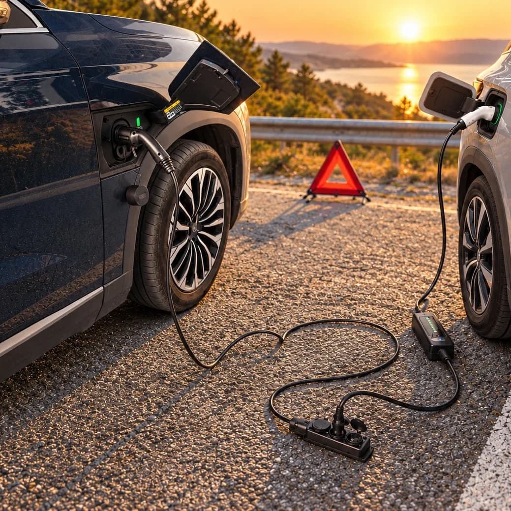 Araçtan araca enerji aktarımı, V2L adaptörle yol kenarında.